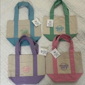 Trader Joe’s Mini Canvas Tote four Bag Set - Blue, Green, Pink, Purple